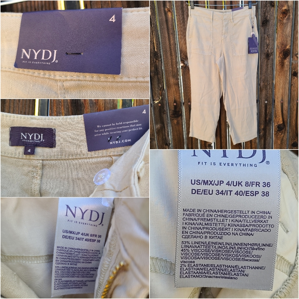 NYDJ Linen Blend Utility Pants 4 Feather Cropped Cargo Ankle Capri - Picture 12 of 14